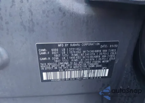 2023 Subaru Ascent Premium 7-Passenger z USA, uszkodzony, nr VIN 4S4WMAED4P3414192